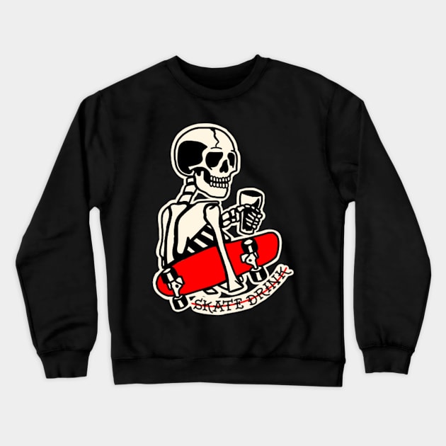 Skull Skate Drink Tattoo Crewneck Sweatshirt by rafaelwolf